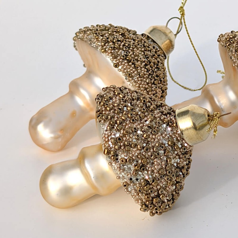 Suspension Champignon de Noël Verre doré H9,5 cm | Deco-Delight.com