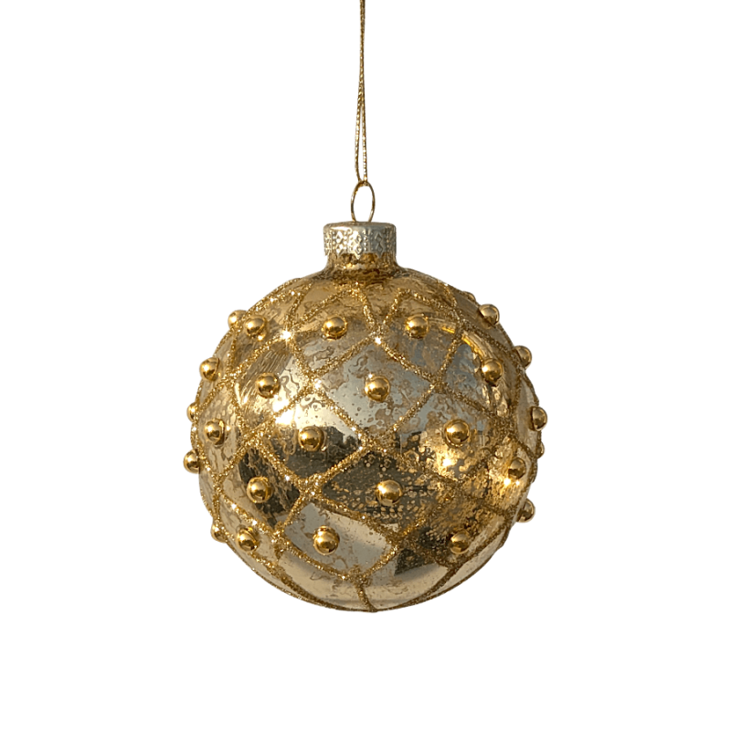 Boule de Noël ronde Or antique à cabochons D8 cm | Deco-Delight.com