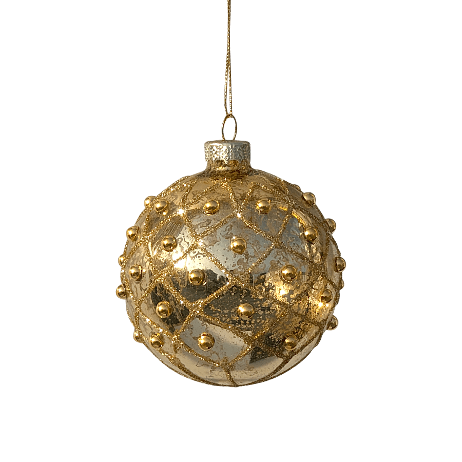 Boule de Noël ronde Or antique à cabochons D8 cm | Deco-Delight.com