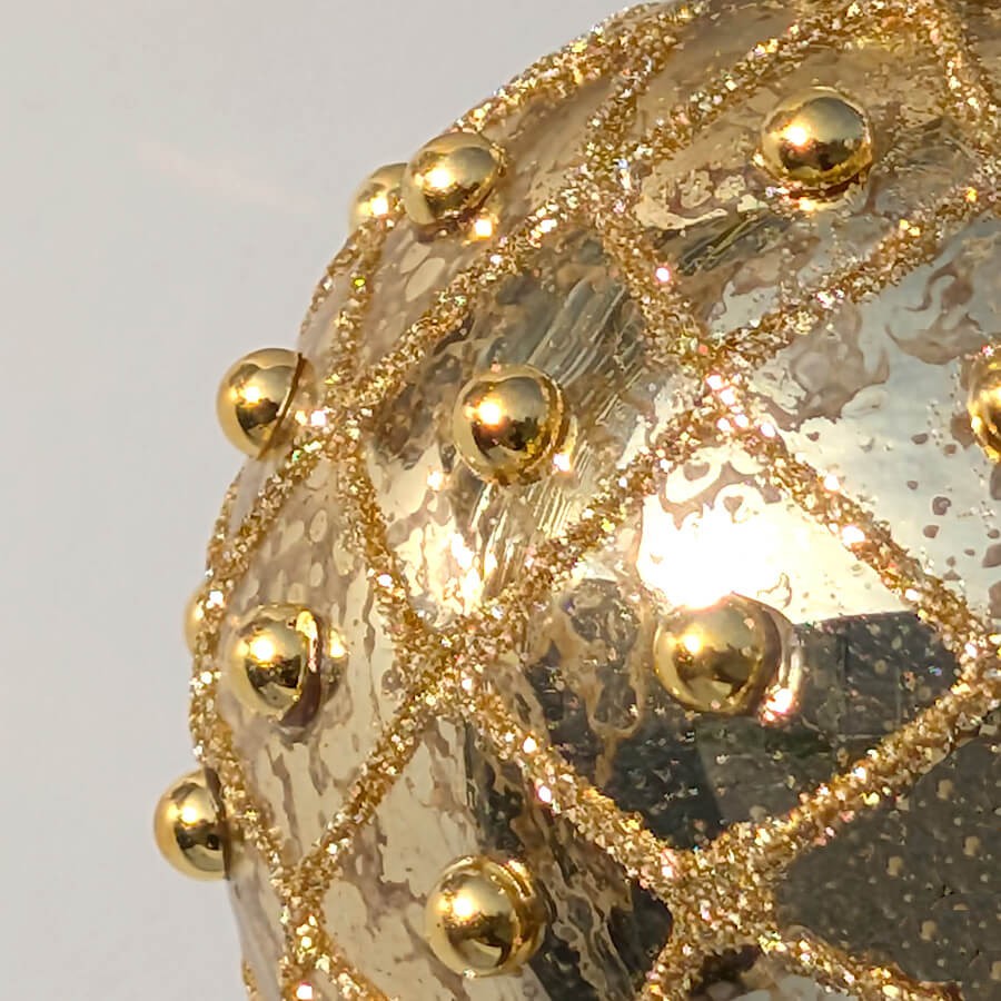 Boule de Noël ronde Or antique à cabochons D8 cm | Deco-Delight.com