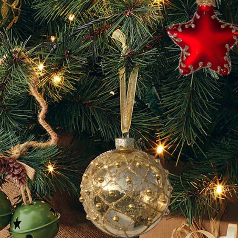 Boule de Noël ronde Or antique à cabochons D8 cm | Deco-Delight.com