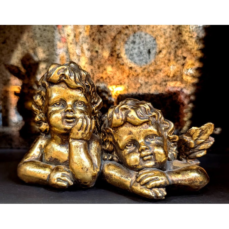 Statuette Deux Anges couleur doré antique H10 cm | Deco-Delight.com