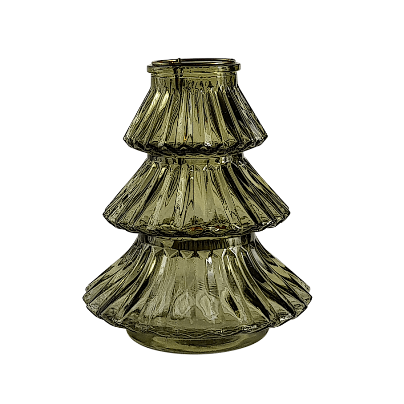 Grand photophore Sapin en verre Vert émeraude | Deco-Delight.com