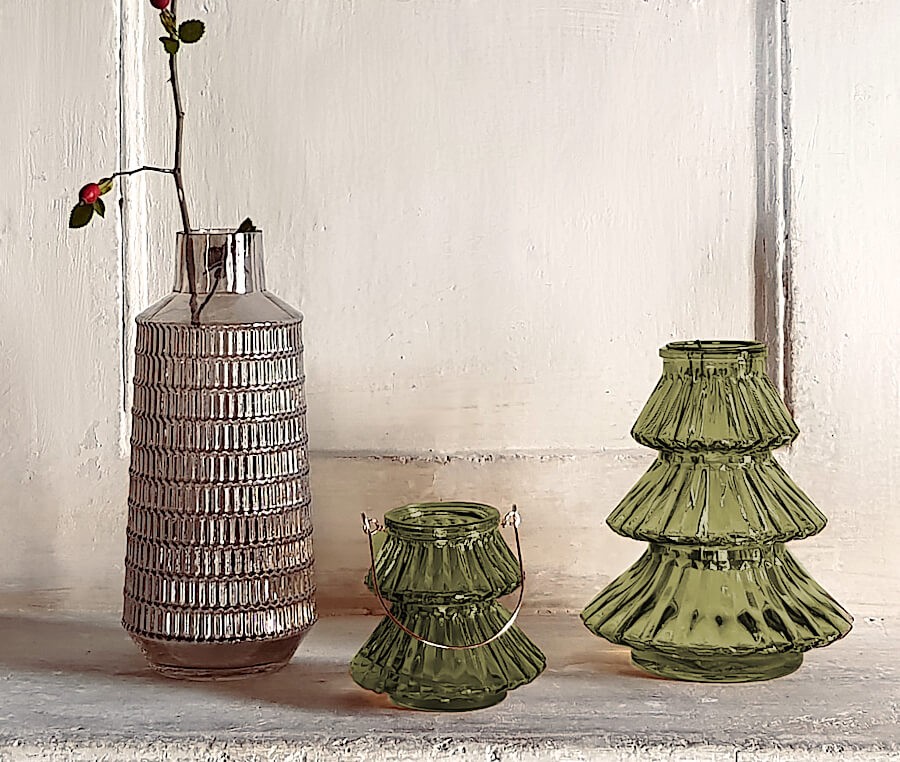 Grand photophore Sapin en verre Vert émeraude | Deco-Delight.com