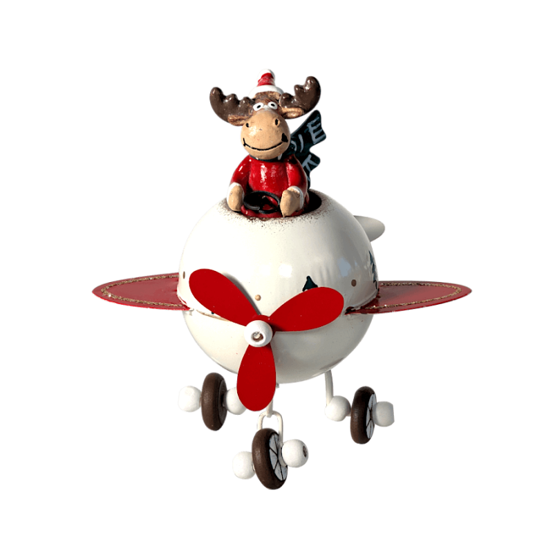 Figurine Avion de Noël blanc - Renne | Deco-Delight.com