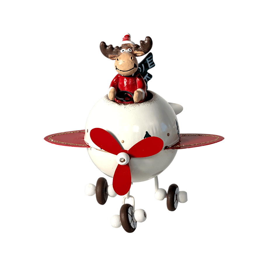Figurine Avion de Noël blanc - Renne | Deco-Delight.com