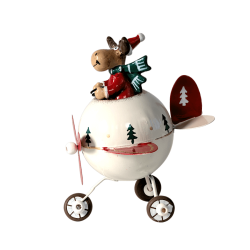 Figurine Avion de Noël blanc - Renne | Deco-Delight.com