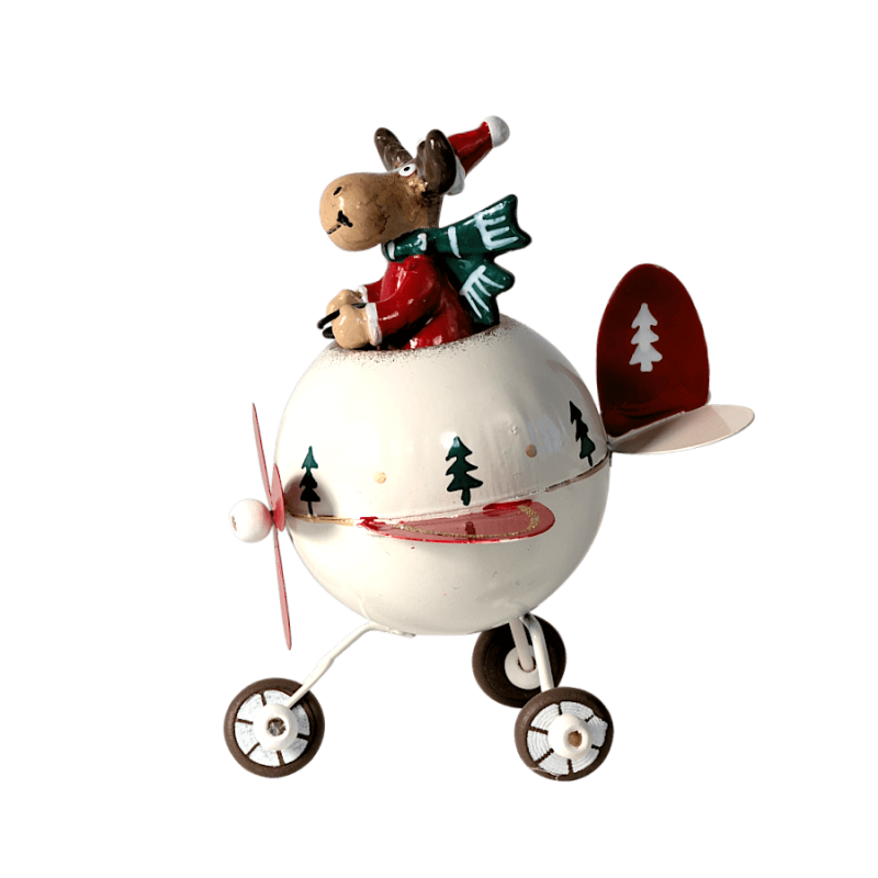 Figurine Avion de Noël blanc - Renne | Deco-Delight.com