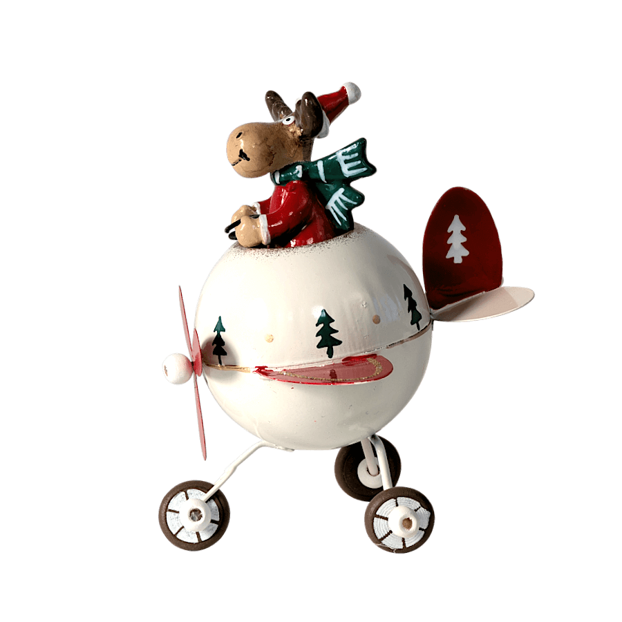 Figurine Avion de Noël blanc - Renne | Deco-Delight.com