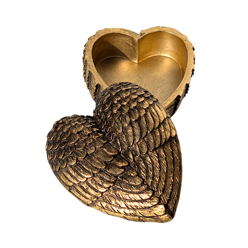 Boîte Cœur Ailé en résine Doré antique | Deco-Delight.com