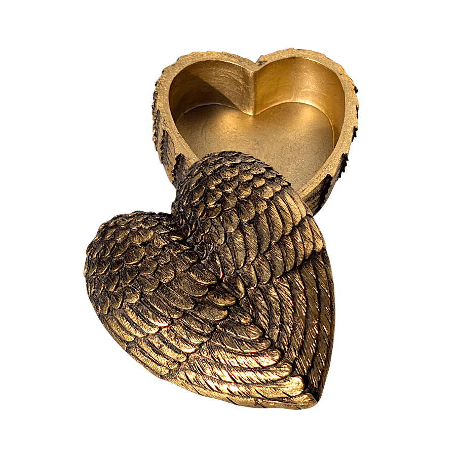 Boîte Cœur Ailé en résine Doré antique | Deco-Delight.com