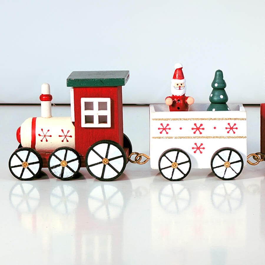 Train de Noël en bois 4 éléments L28 cm | Deco-Delight.com