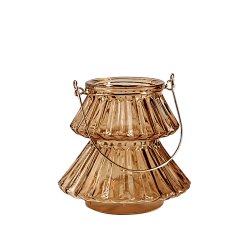 Photophore Sapin en verre topaze anse dorée H10 cm | Deco-Delight.com