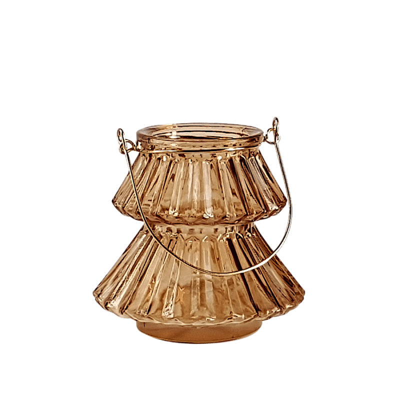 Photophore Sapin en verre topaze anse dorée H10 cm | Deco-Delight.com