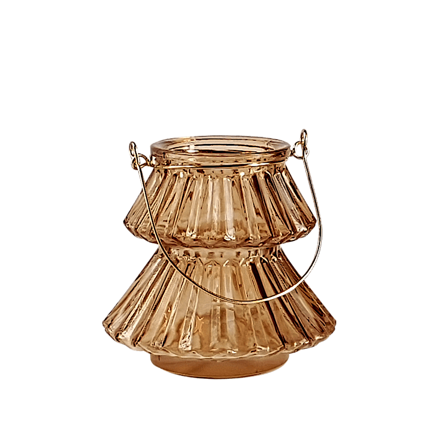 Photophore Sapin en verre topaze anse dorée H10 cm | Deco-Delight.com