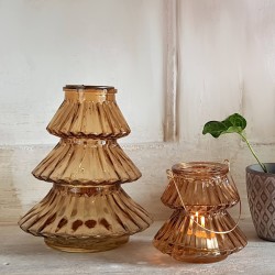 Photophore Sapin en verre topaze anse dorée H10 cm | Deco-Delight.com