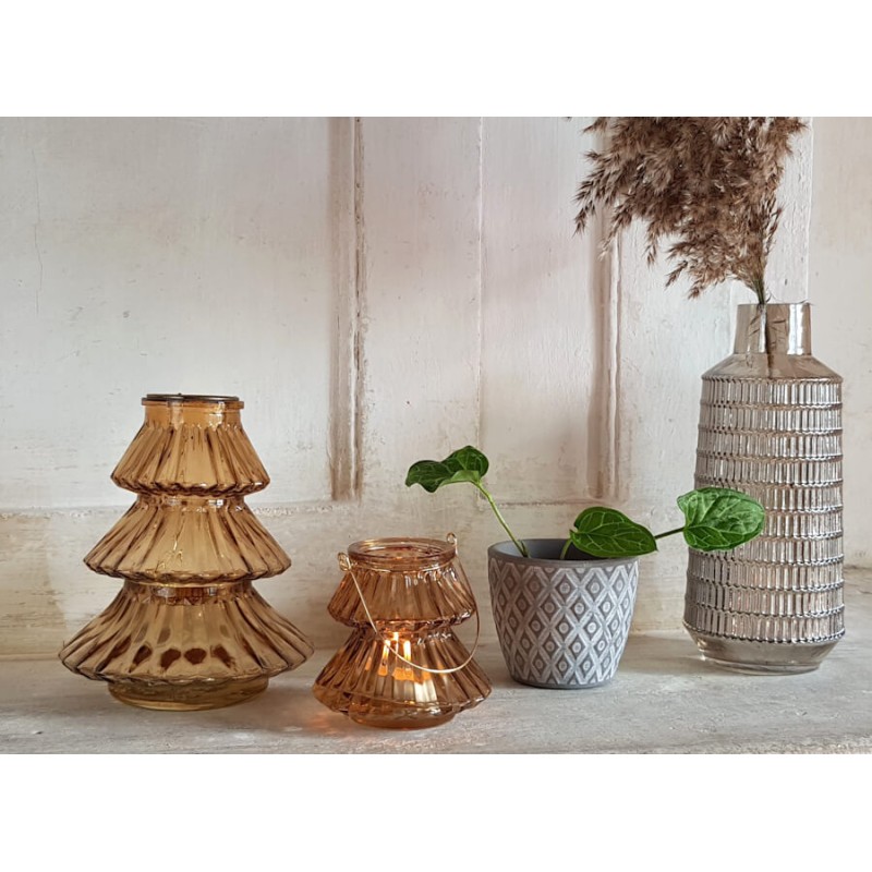 Photophore Sapin en verre topaze anse dorée H10 cm | Deco-Delight.com