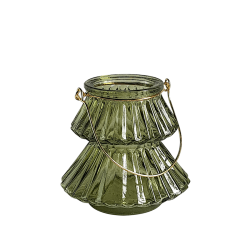 Photophore Sapin en verre vert anse dorée H10 cm | Deco-Delight.com