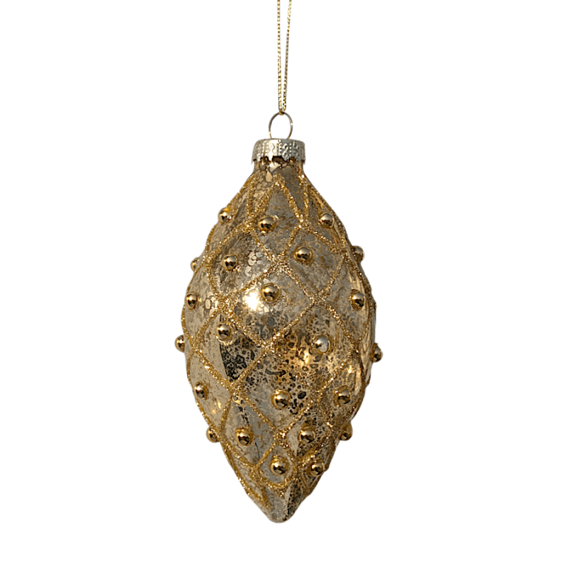 Boule de Noël goutte Or antique à cabochons