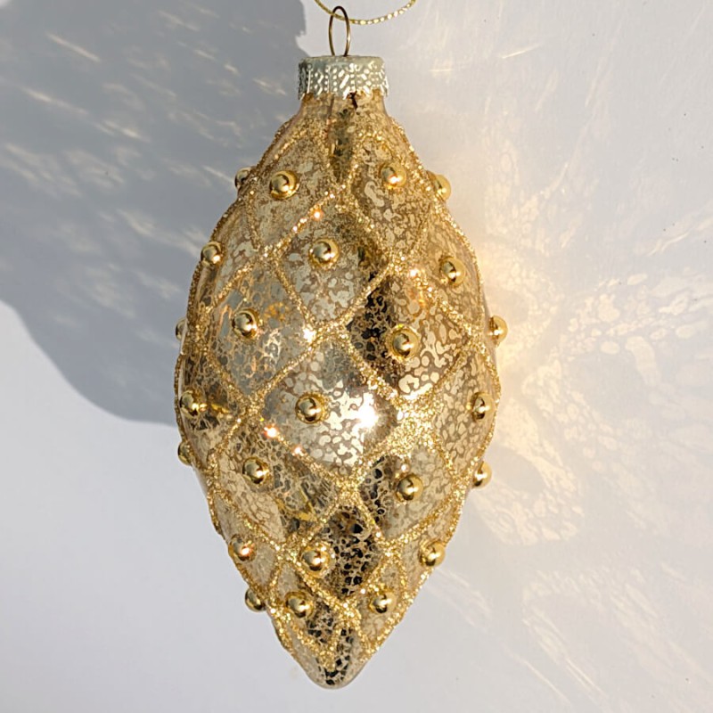 Boule de Noël goutte Or antique à cabochons