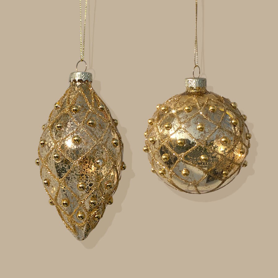 Boule de Noël goutte Or antique à cabochons