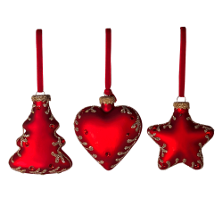 Set de 3 suspensions de Noël Étoile Cœur Sapin | Deco-Delight.com