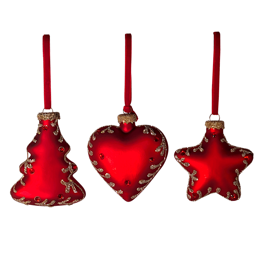 Set de 3 suspensions de Noël Étoile Cœur Sapin | Deco-Delight.com