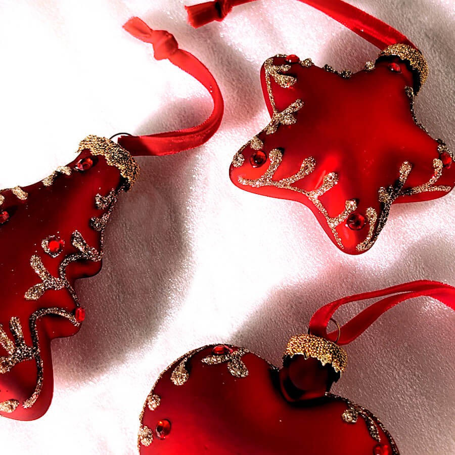 Set de 3 suspensions de Noël Étoile Cœur Sapin | Deco-Delight.com