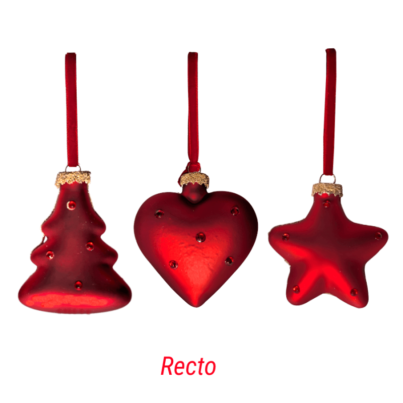 Set de 3 suspensions de Noël Étoile Cœur Sapin | Deco-Delight.com