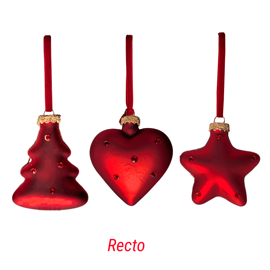 Set de 3 suspensions de Noël Étoile Cœur Sapin | Deco-Delight.com