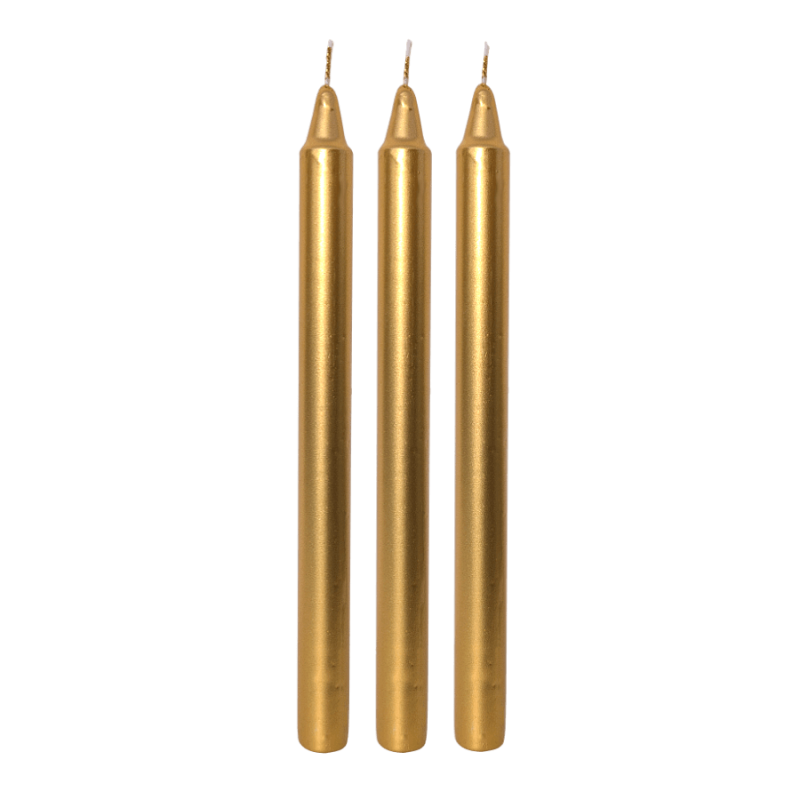 Bougie chandelle Or - H25 cm - Lot de 3 | Deco-Delight.com