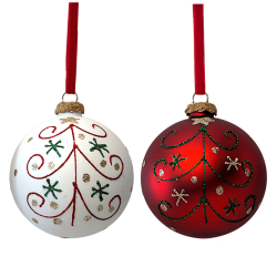 Set de 2 Boules de Noël rondes Rouge & Blanc D10 cm | Deco-Delight.com