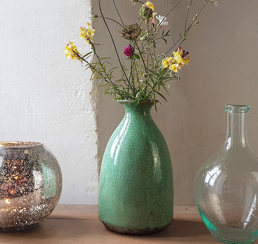 Vase craquelé vert d’eau glacé H26 | Deco-Delight.com