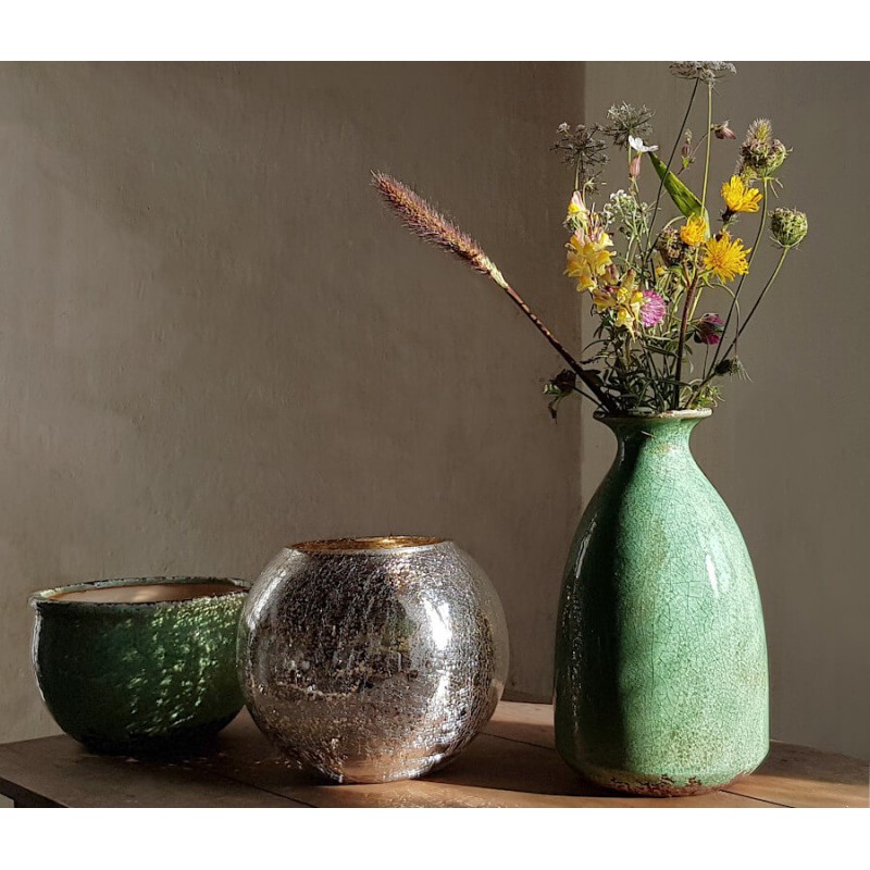 Vase craquelé vert d’eau glacé H26 | Deco-Delight.com