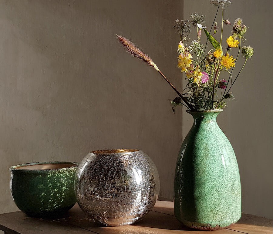 Vase craquelé vert d’eau glacé H26 | Deco-Delight.com