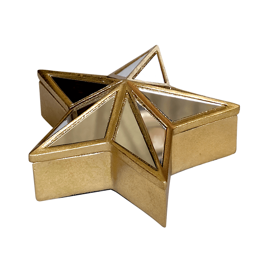Boîte Étoile dorée à miroirs facettés D18 cm | Deco-Delight.com