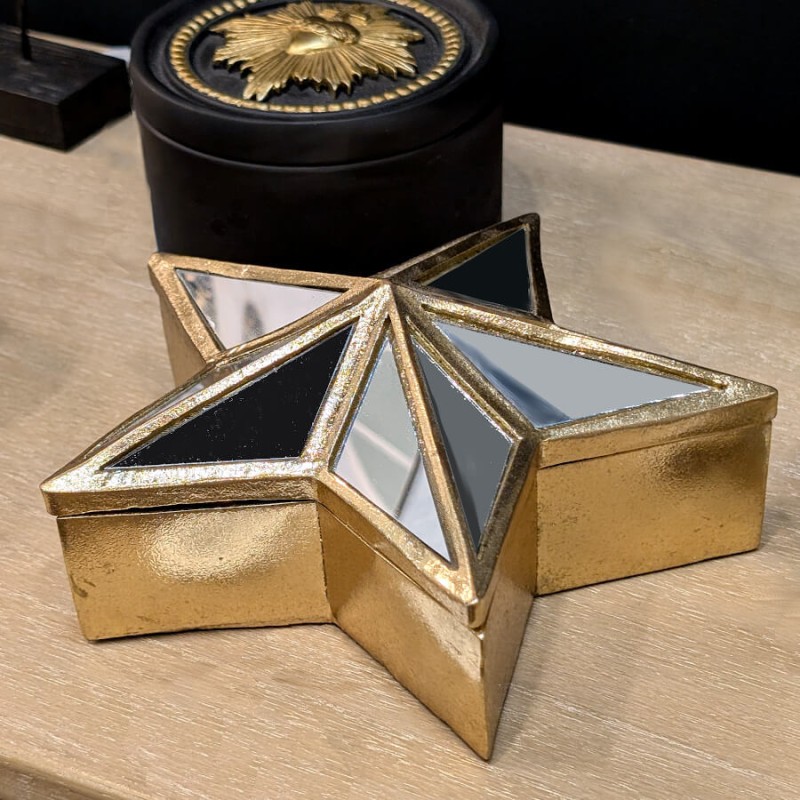 Boîte Étoile dorée à miroirs facettés D18 cm | Deco-Delight.com
