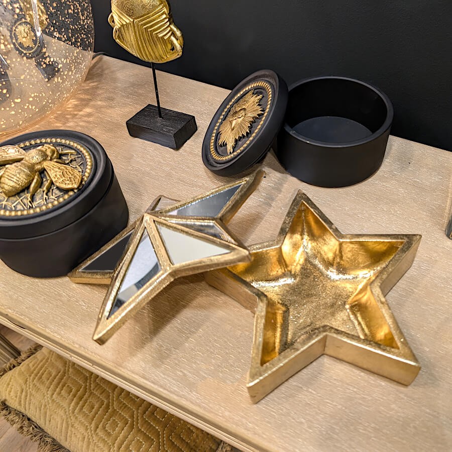 Boîte Étoile dorée à miroirs facettés D18 cm | Deco-Delight.com