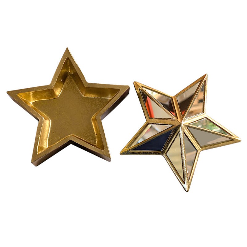 Boîte Étoile dorée à miroirs facettés D18 cm | Deco-Delight.com