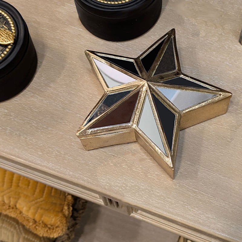 Boîte Étoile dorée à miroirs facettés D18 cm | Deco-Delight.com