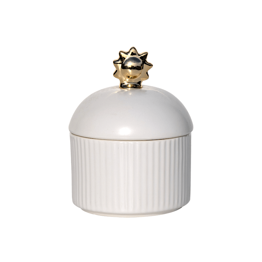 Boîte en céramique blanche & Soleil doré H12,5 cm | Deco-Delight.com
