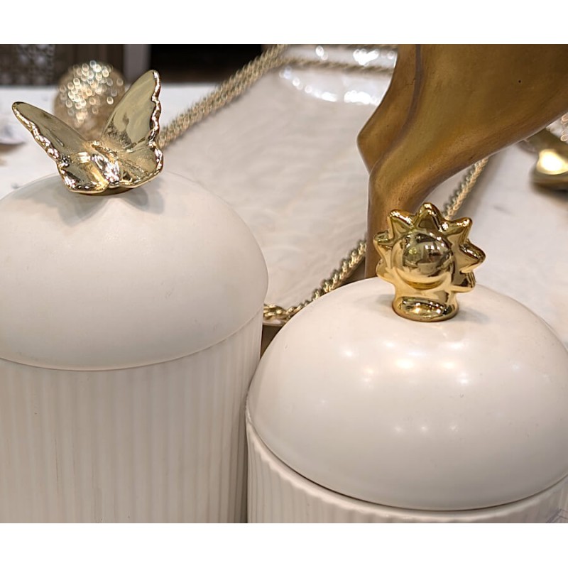 Boîte en céramique blanche & Soleil doré H12,5 cm | Deco-Delight.com