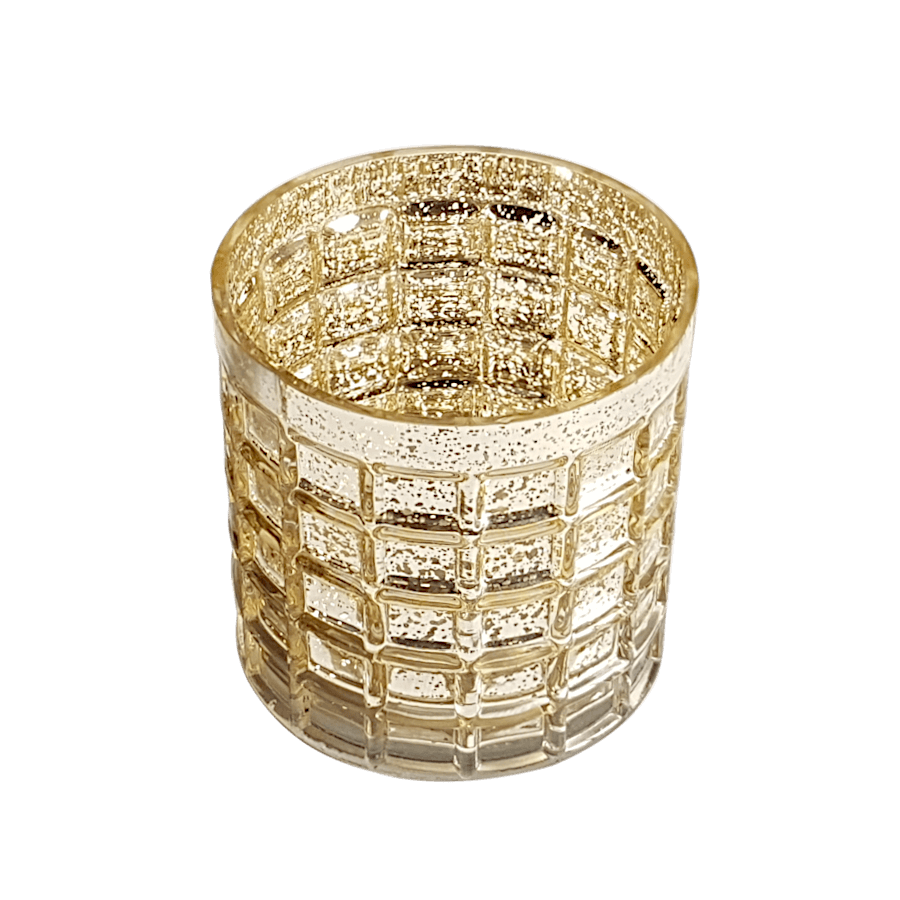 Photophore doré en verre gaufré H12,5 cm | Deco-Delight.com