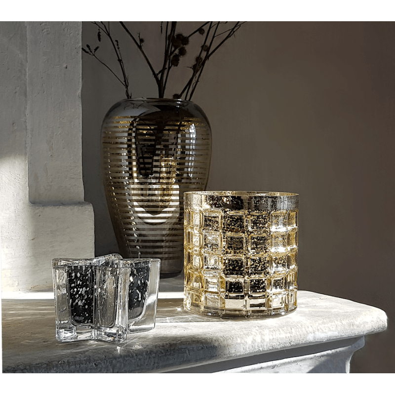 Photophore doré en verre gaufré H12,5 cm | Deco-Delight.com