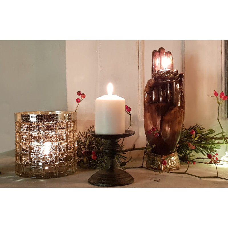 Photophore doré en verre gaufré H12,5 cm | Deco-Delight.com