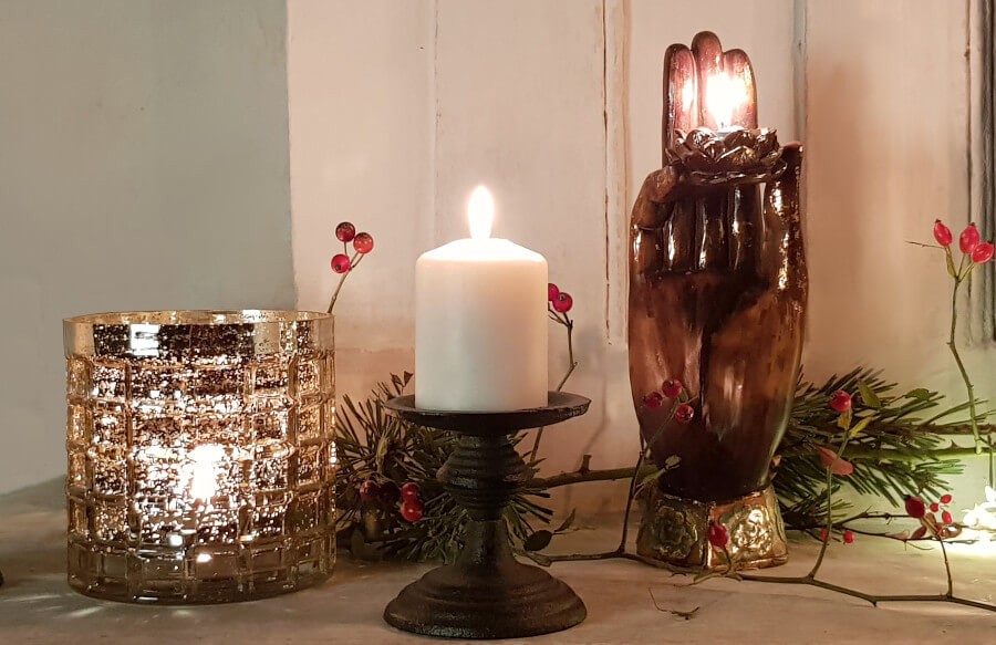 Photophore doré en verre gaufré H12,5 cm | Deco-Delight.com