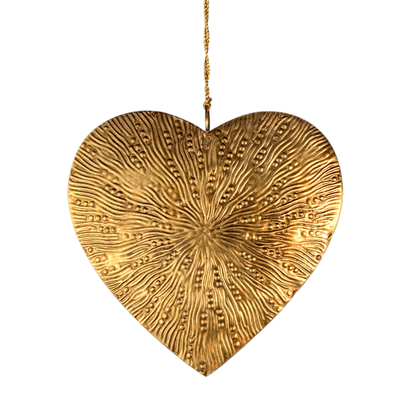 Grande suspension Cœur de Noël en métal doré H15cm | Deco-Delight.com