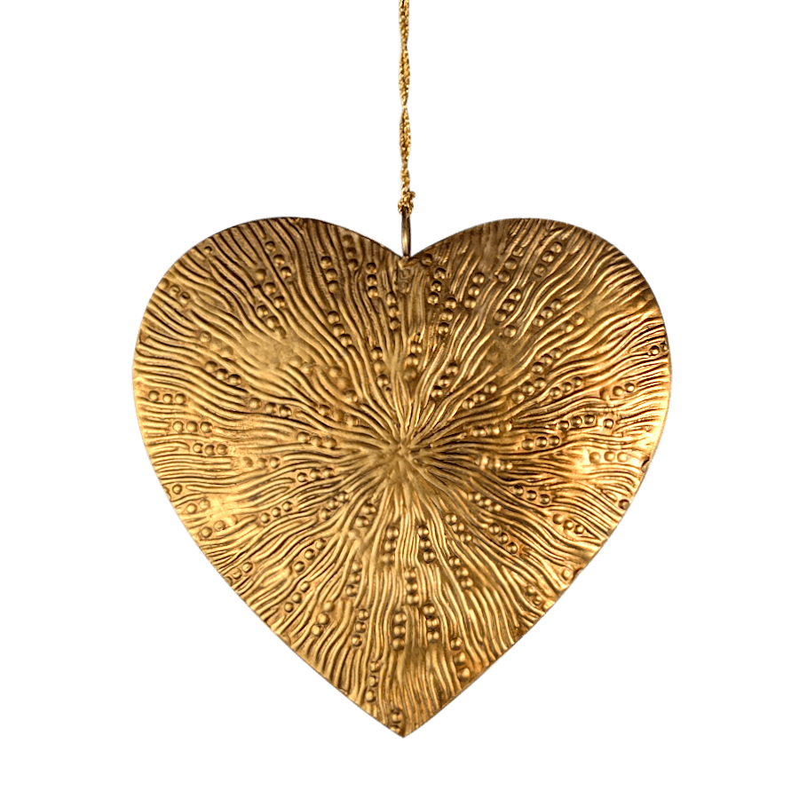 Grande suspension Cœur de Noël en métal doré H15cm | Deco-Delight.com