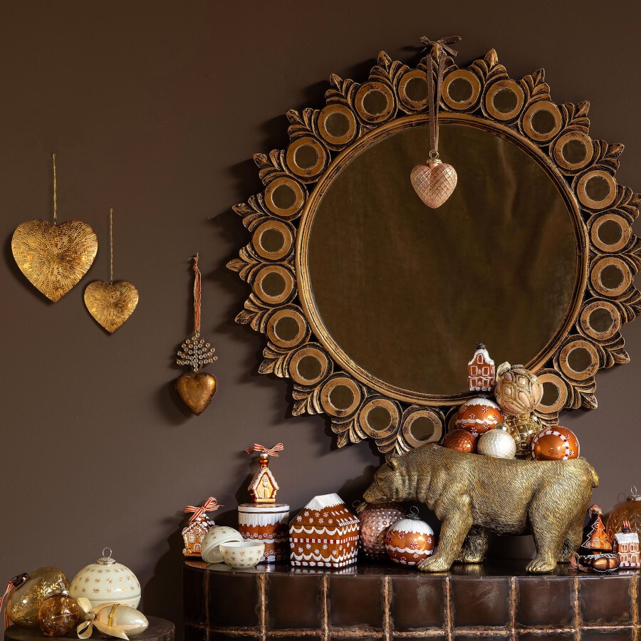 Grande suspension Cœur de Noël en métal doré H15cm | Deco-Delight.com