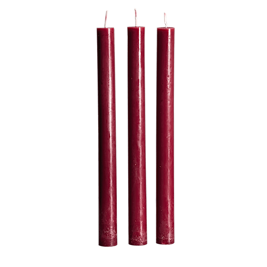 Bougie chandelle Rouge sangria - H25 cm - Lot de 3 | Deco-Delight.com
